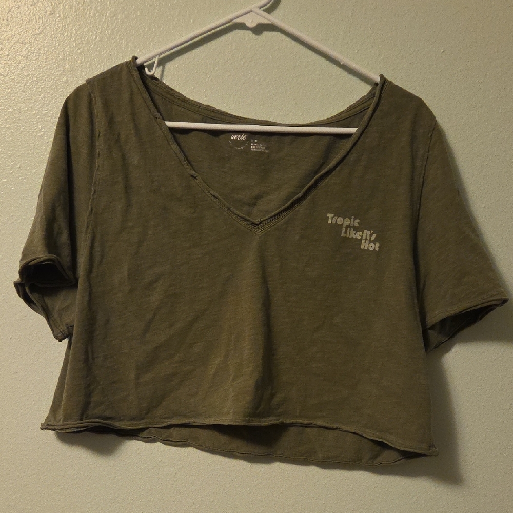 Aerie Olive Graphic V-Neck Crop Top
